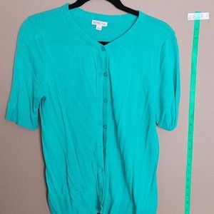 Merona, bright green short-sleeved, button-up cardigan, size Large